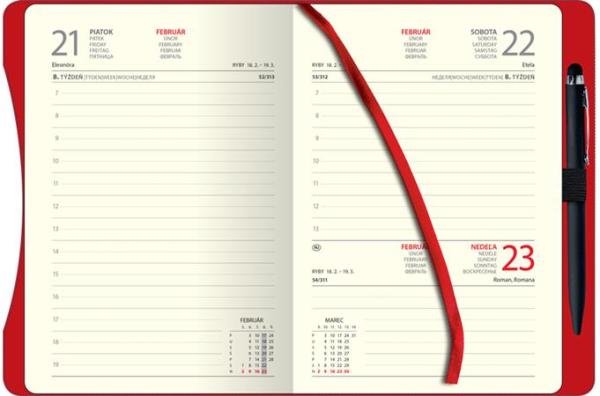 Diár, plánovací, A5, denný, stĺpcový, DAYLINER "Smart Red", s perom 2