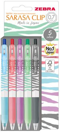 Gélové pero, sada, 0,33 mm, stláčací mechanizmus, pruhované telo, ZEBRA "Sarasa Clip Paste