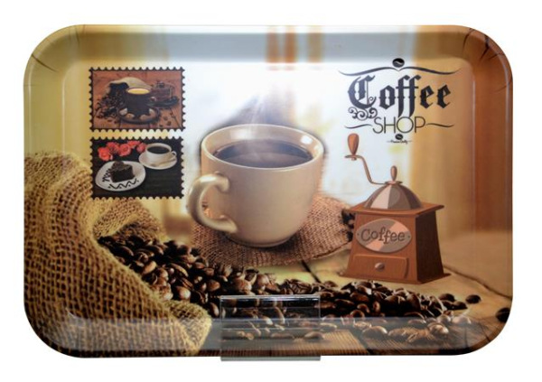 . Tácka, hranatá, plastová, vzor kávy, 21x14 cm    