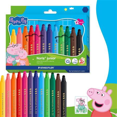 Fixky, sada, 2,5 mm, vyprateľné, jumbo, STAEDTLER „Noris® junior 329”, Peppa Pig, 12 farie 2