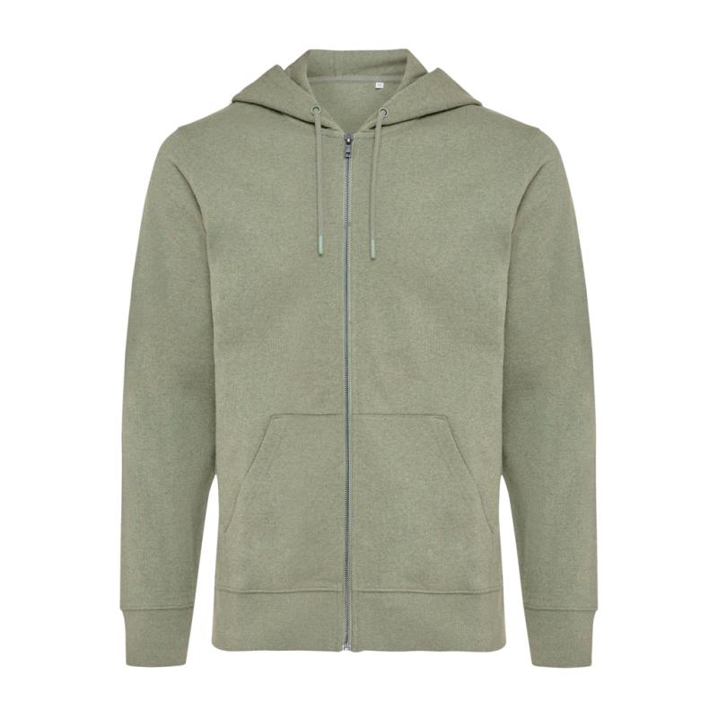 Mikina na zips s kapucňou IQONIQ Abisko z recykl. bavlny heather green XXS