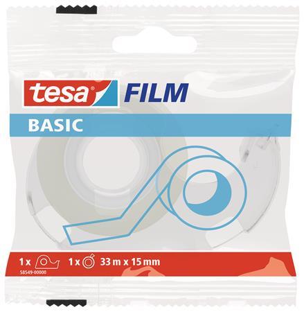 Lepiaca páska s dispenzorom, 15 mm x 33 m, TESA "Basic", priehľadná 1