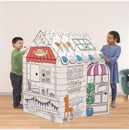 Kartónový domček, vyfariteľný, FELLOWES "BANKERS BOX® Playhouse", maškrty/jedlá, mix vzoro 4