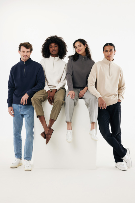 IQONIQ Elgon sveter s krátkym zipsom z recyklovanej bavlny ivory white XXXL 19