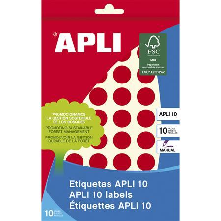 Etikety, okrúhle, priemer: 16 mm, ručne popisovateľné, farebné, APLI, červené, 432 etikiet