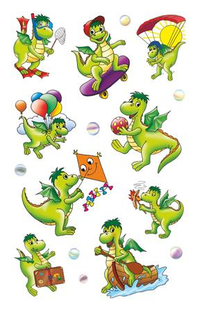 Nálepky, papier, 3 hárky, 76x120 mm, AVERY ZWECKFORM, "Z-Design No.54043", draky 2