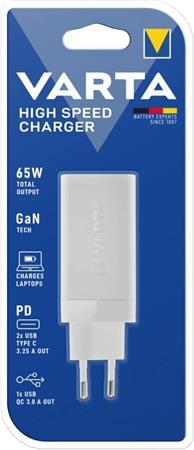Sieťová nabíjačka, 1xUSB, 2x USB-C výstup, 65W, VARTA "High Speed" 2