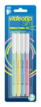 Zvýrazňovač, sada, 1-3 mm, ICO "Videotip Slim", 4 rôzne pastelové farby