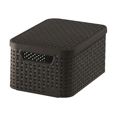 Odkladací box s vekom, s efektom ratanu, 7l, CURVER, hnedý