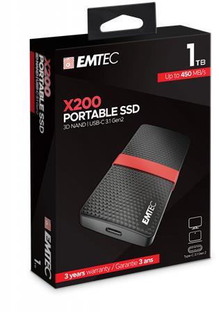 SSD (vonkajšia pamäť), 1TB, USB 3.2, 420/450 MB/s, EMTEC "X200" 1