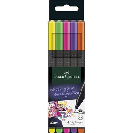 Liner, sada, 0,4 mm, FABER-CASTELL "Grip", 5 rôznych neónových farieb 1