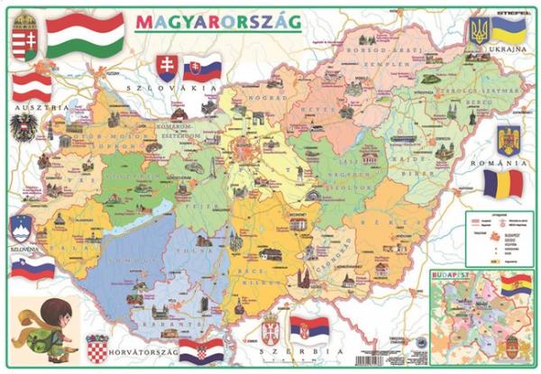 STIEFEL Podložka na stôl, obojstranná, A3,"Gyerek Mo. közigazgatása/Mo. domborza - Samospráva/Geo