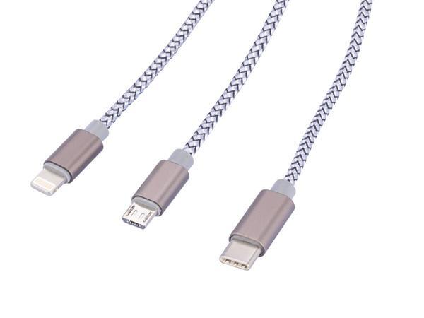 Univerzálny kábel 3 v 1, 1 m, TROIKA "Dreizack", sivá 2