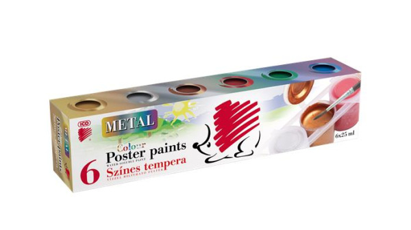 Tempera, v tégliku, ICO "Süni", 6 rôznych kovových farieb