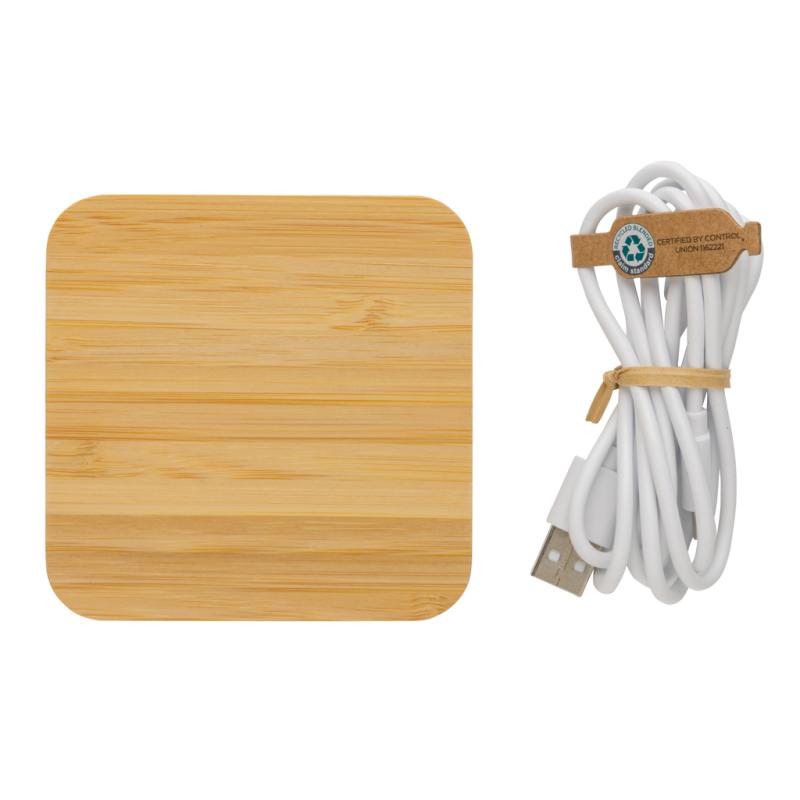 Bambusová bezdrôtová nabíjačka 10W s USB hnedá 3