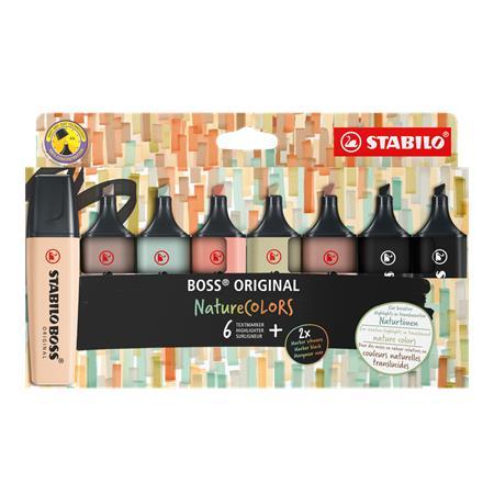 Zvýrazňovač, sada, 2-5 mm, STABILO "BOSS original NatureColors", 6 rôznych farieb + 2 čier 1