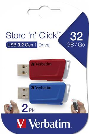 USB kľúč, 2 x 32GB, USB 3.2, 80/25MB/sec, VERBATIM "Store n Click", červená/modrá 1