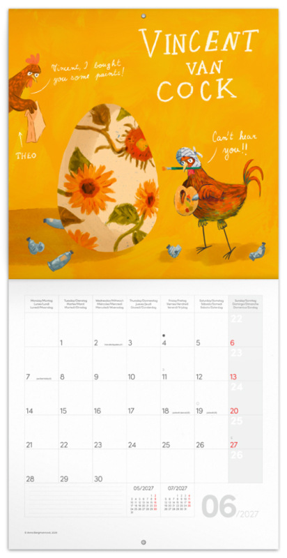 NOTIQUE Grid calendar Chicken Artists 2027, 30 x 30 cm 1