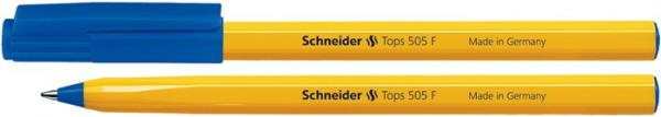 Guľôčkové pero, 0,3 mm, s vrchnákom, SCHNEIDER "Tops 505 F", modré