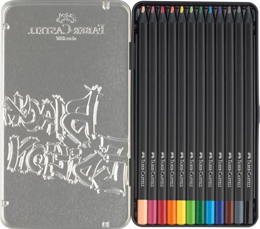 Farebné ceruzky, sada, trojhranné, v plechovej krabičke, FABER-CASTELL "Black Edition", 12 2