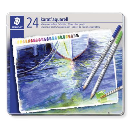 Akvarelové ceruzky, plechová krabička STAEDTLER "Karat", 24 rôznych farieb