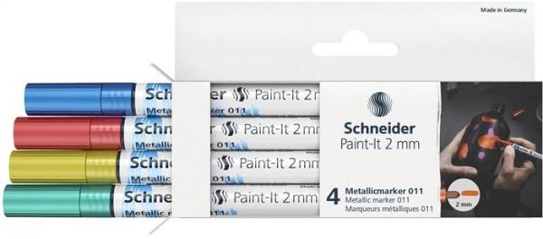 Akrylový popisovač, sada,  2 mm, SCHNEIDER "Paint-It 011", 4 rôzne kovové farby 3