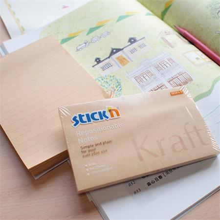 Samolepiaci poznámkový blok, 6x127 mm, 100 listov, STICK N "Kraft Notes", hnedá 3