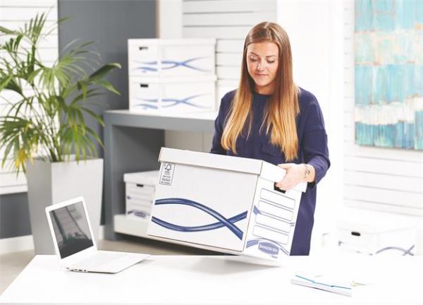 Archivačný kontajner, kartón, FELLOWES, "Bankers Box Basic Tall", modrá-biela 2