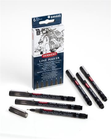 Liner, sada,  0,05/0,1/0,2/ 0,3/0,5/0,8 mm, DERWENT "Line Marker", čierny 3