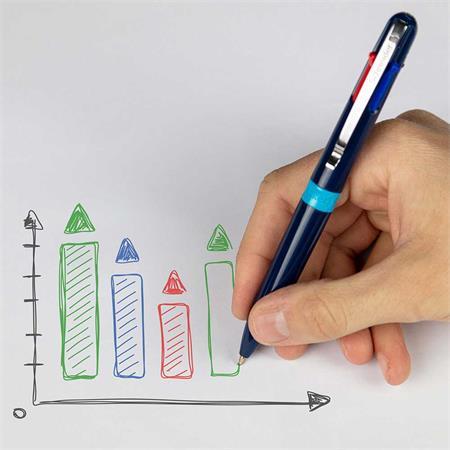 Guľôčkové pero, 0,5 mm, stláčací mechanizmus, 4-farebné, SCHNEIDER "Take 4", tmavomodrá 6
