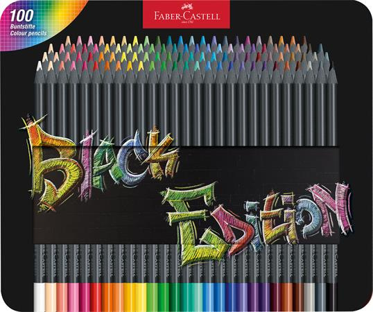 Farebné ceruzky, sada, trojhranné, v plechovej krabičke, FABER-CASTELL "Black Edition", 10 1