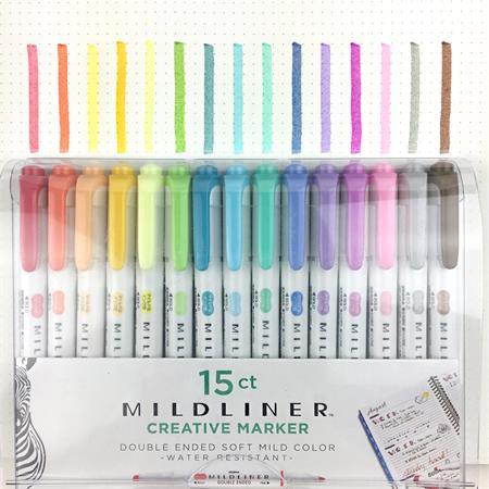 Zvýrazňovač, sada, 1,4/4 mm, s 2 hrotmi, ZEBRA "Mildliner Highlighter", 15 rôznych farieb 1