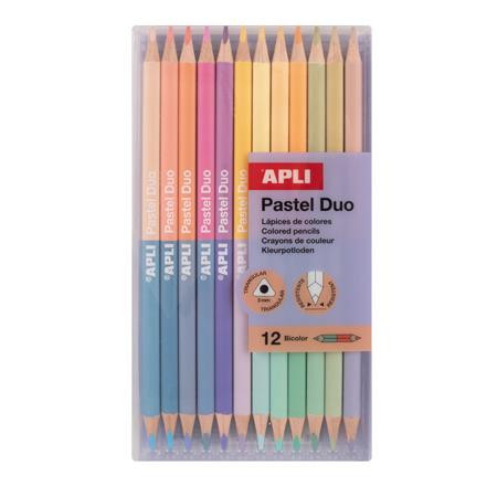 Sada farebných ceruziek, obojstranných, trojhranných, APLI "Pastel Duo", 24 rôznych pastel