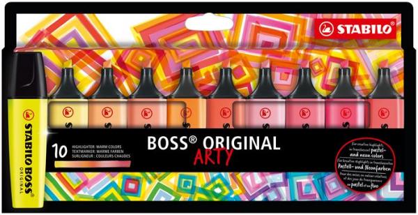 Zvýrazňovač, sada, 2-5 mm, STABILO "BOSS original Arty", 10 teplých farieb 1