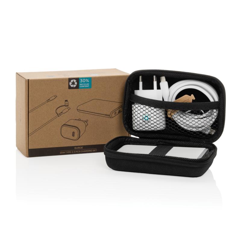 Nabíjacia sada 3ks Surge 20W USB C z RCS recykl. plastu čierna 11