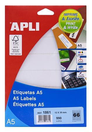 Etikety, 12x30 mm, zaoblené rohy, na liste formátu A5, APLI, 990 etikiet/bal 2