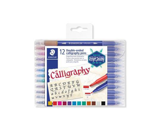 Kaligrafický popisovač, sada, 2,0/3,5 mm, obojstranný, STAEDTLER "Calligraph Duo", 12 fari