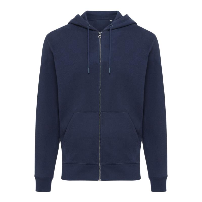 Mikina na zips s kapucňou IQONIQ Abisko z recykl. bavlny námornícka modrá XXS