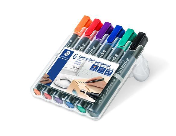Permanentný popisovač, sada, 2 mm, kužeľový hrot, STAEDTLER "Lumocolor® 352", 6 rôznych fa 2