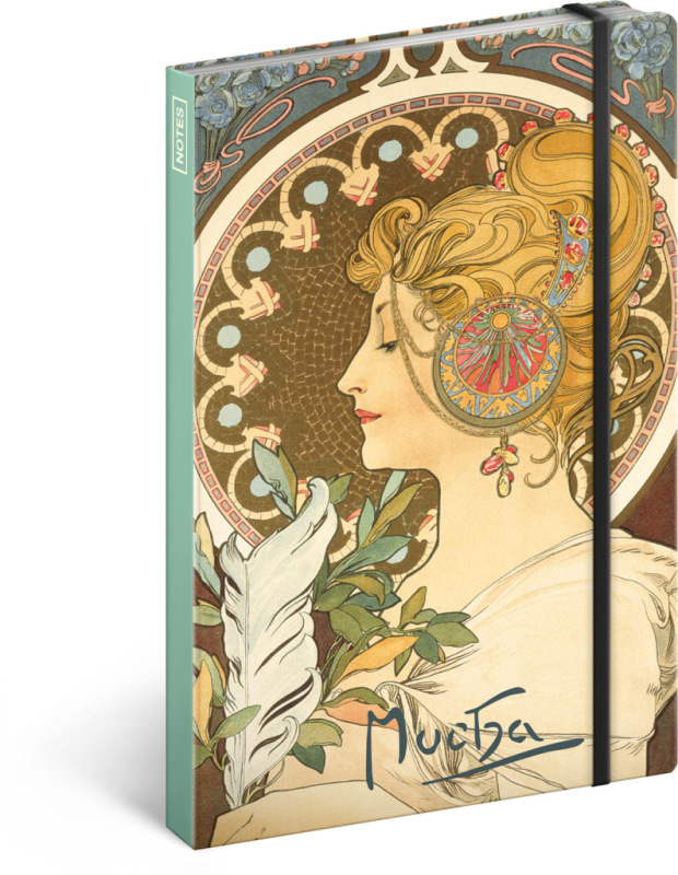 NOTIQUE Notes Alfons Mucha – Pero, čistý, 13 x 21 cm