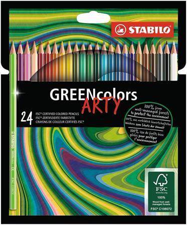 Farebné ceruzky, sada, šesťhranný tvar, STABILO "GreenColors ARTY", 24 rôznych farieb 1