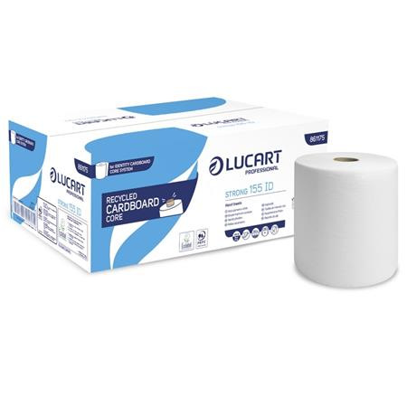 Papierové utierky, kotúčové, 2-vrstvové, LUCART "Strong 155 ID", snehobiele 1