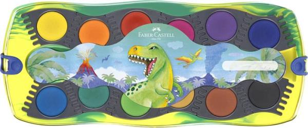 Vodové farby, 12-kusové, skladacie, FABER-CASTELL "Dinosaurus" + 1 tuba bielej temperovej 2
