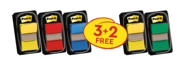 Záložky, plastové, 3+2x50 záložiek, 25x43 mm, 3M POSTIT, mix 1