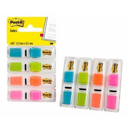 Záložky v dávkovači, plastové, 4x35 listov, 12x43 mm, 3M POSTIT, živé farby 2