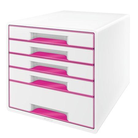 Zásuvkový box na dokumenty, plastový, 5 zásuviek, LEITZ "Wow Cube", biely/ružový 1