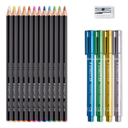 Farebné ceruzky, šesťhranné, STAEDTLER "Design Journey Black and White", 12 rôznych farieb 2