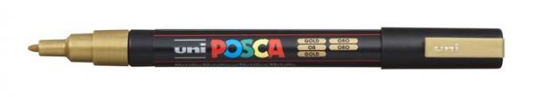 Dekoračný popisovač, 0,9-1,3 mm, UNI "Posca PC-3M", zlatá 1