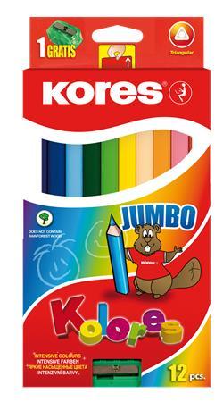 Farebné ceruzky, trojhranný tvar, hrubé, KORES "Jumbo", 12 rôznych farieb 1