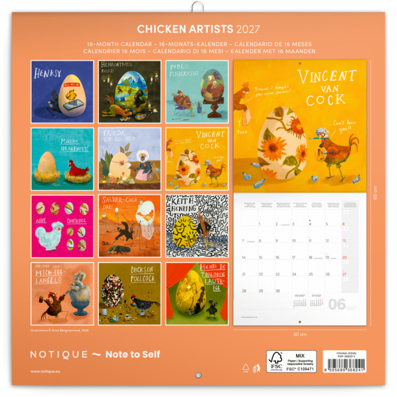 NOTIQUE Grid calendar Chicken Artists 2027, 30 x 30 cm 14